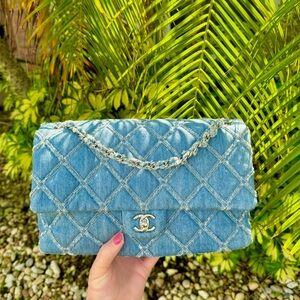Chanel Kylie Jenner Jumbo Denim Patchwork Flap Bag